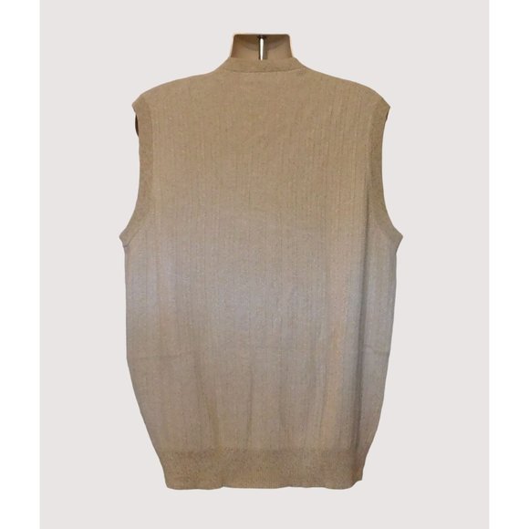 Roundtree and Yorke Sweater Vest Mens XL Heather Beige White Sleeveless Buttons - Picture 5 of 6